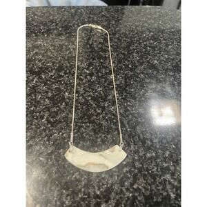 White gray Abstract Porcelain Pendant Sterling Silver 925 Necklace #592